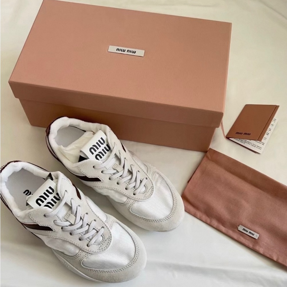Miu Miu Women's White and Brown Sneakers - Picture 4 of 4